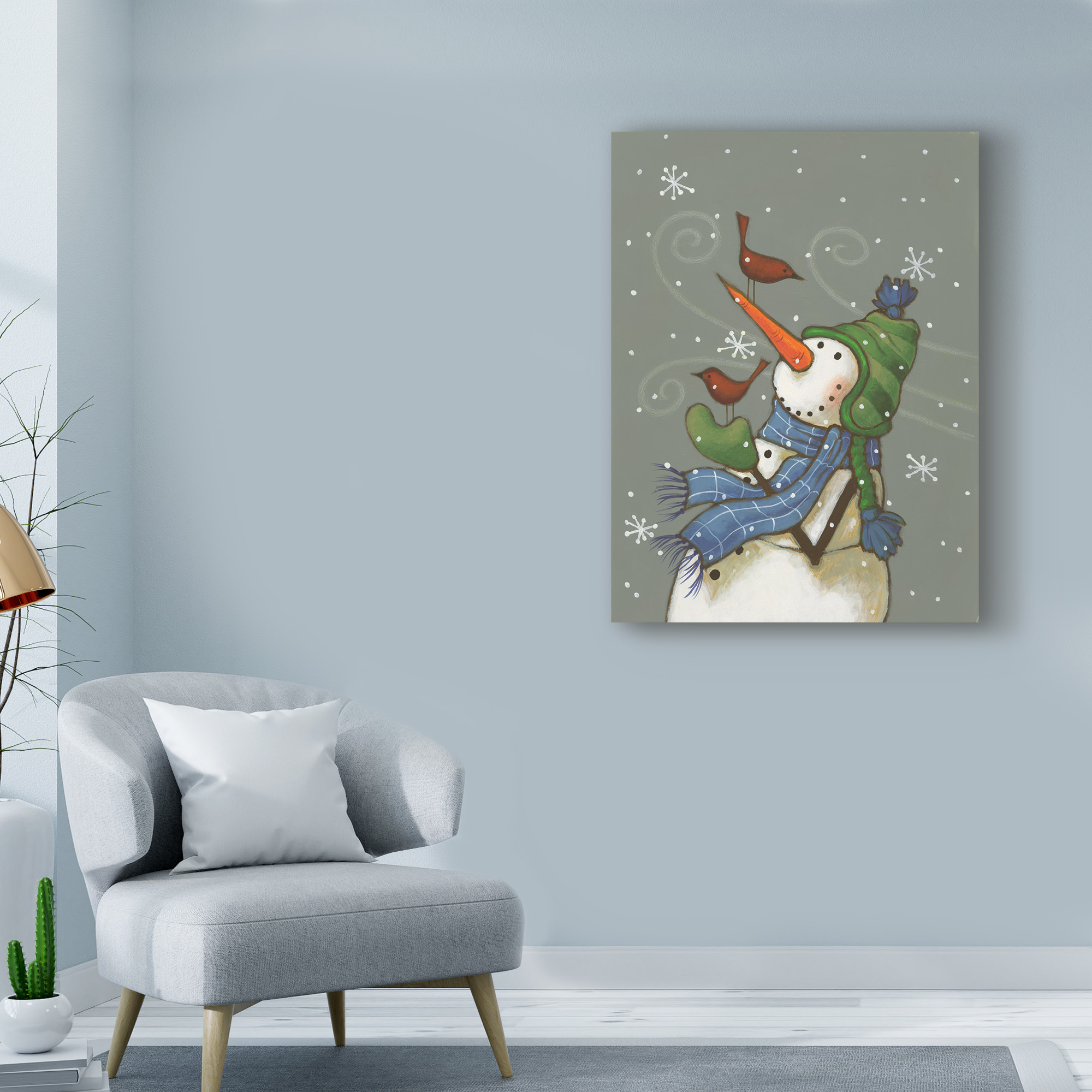 Trademark Fine Art 'Snowman With Birds' Canvas Art by Margaret Wilson