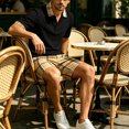 thumbnail image 5 of hotojiny Summer Golf Sets for Men Stylish Button Collared Plaid Shirt with Shorts Set Breathable Short Sleeve 2 Piece Outfits(Black,3X-Large), 5 of 7