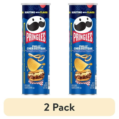 (2 pack) Pringles Philly Cheesesteak Potato Crisps Chips, Lunch Snacks, 5.5 oz Canister