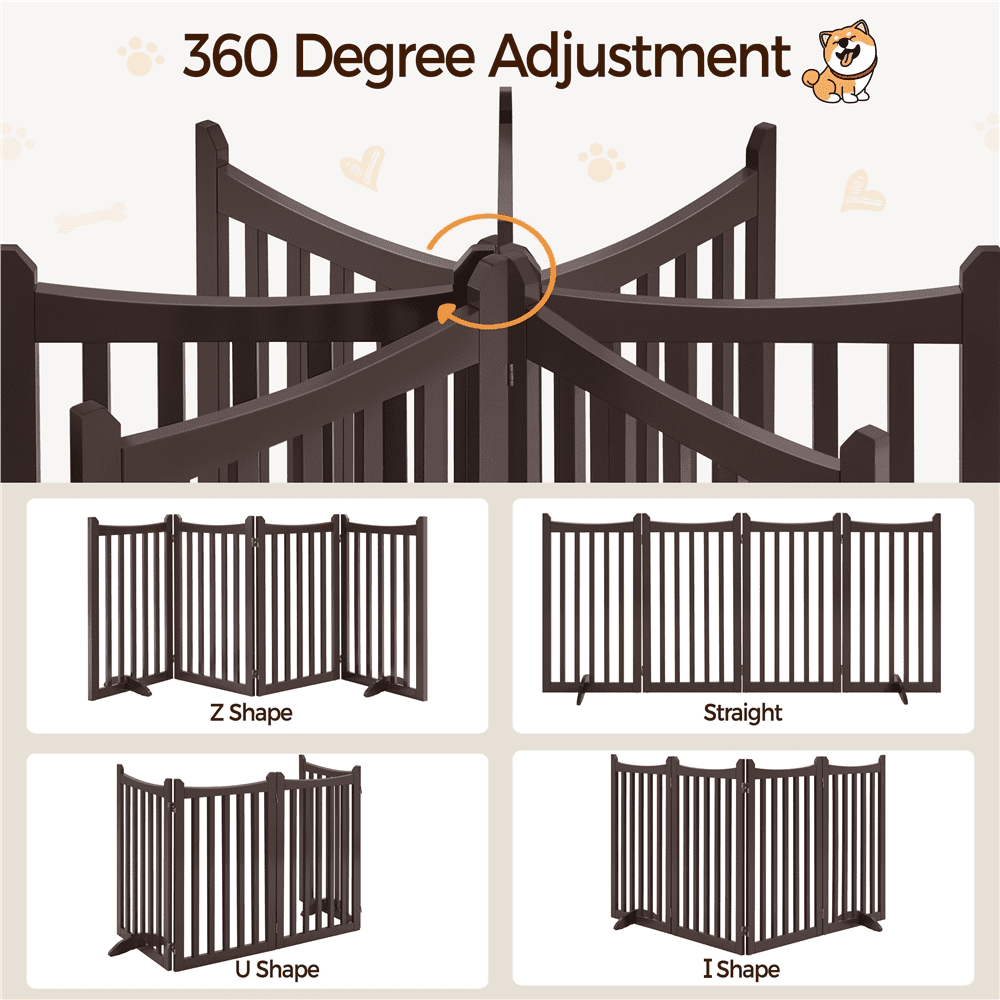 Alden Design 36″ Tall Freestanding Wooden Dog Gate for Small Pet Dogs, 4-Panel, Espresso