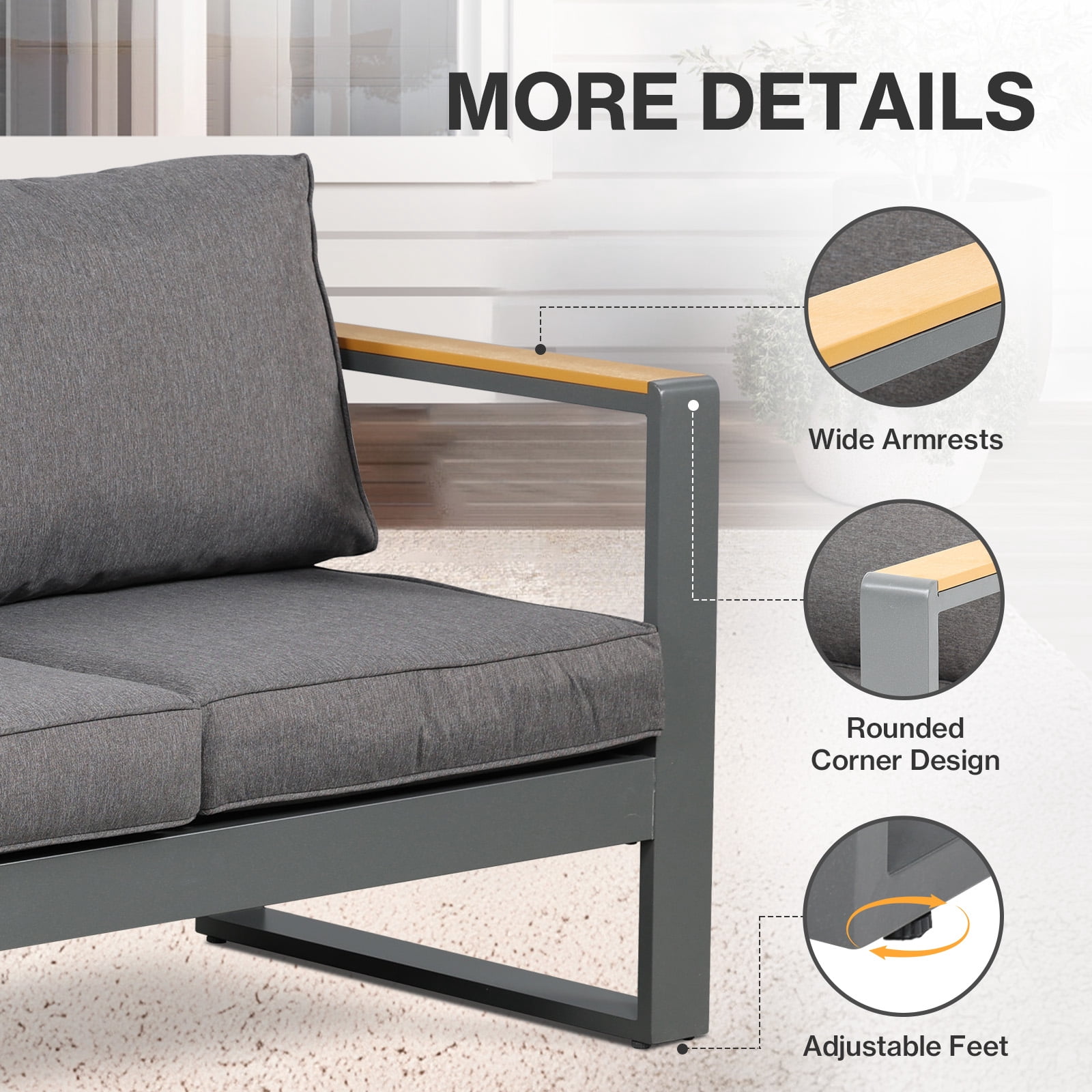 Aoodor Patio Furniture Loveseat Aluminum Sofa Couch Deep Seat - All-Weather Resistant Outdoor Conversation Set with Thick Cushions