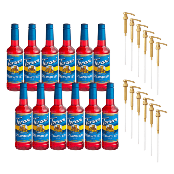 Torani Sugar-Free Strawberry Flavoring Syrup Plastic 750 mL Bonus Squeeze Pump