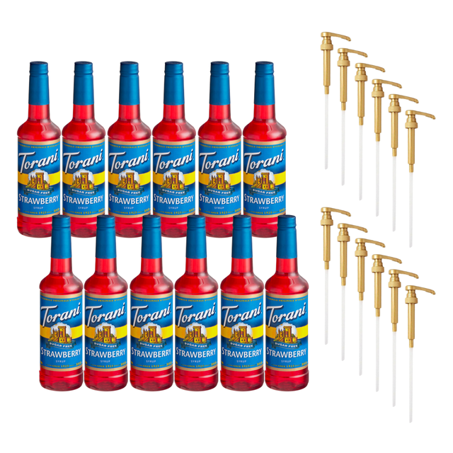 Torani Sirop Aromatisé à la Fraise Sans Sucre en Plastique 750 ml Pompe Doseuse Bonus