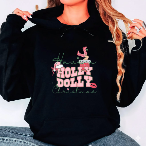 Holly Dolly Western Christmas Retro Country Festive Holiday Hoodie Shirt, up to size 5XL