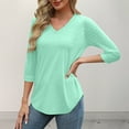 thumbnail image 6 of Lenpel Women's 3/4 Lace Sleeve Tops 2025 Trendy V Neck Solid Color Soft Casual T Shirts Tunic Loose Blouses, 6 of 7