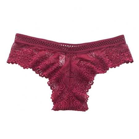 

Baywell Womens Underwear Invisible Seamless Bikini Lace Underwear Half Back Coverage Panties Wine Red L
