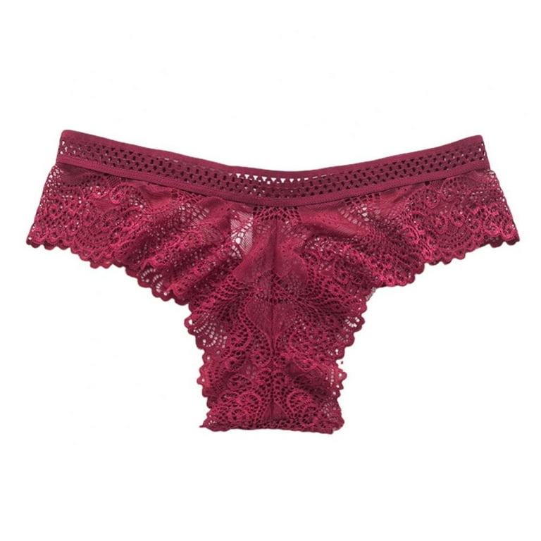 LAST CLANCE SALE! Womens Underwear Invisible Seamless Bikini Lace Underwear  Half Back Coverage Panties, Wine Red, M