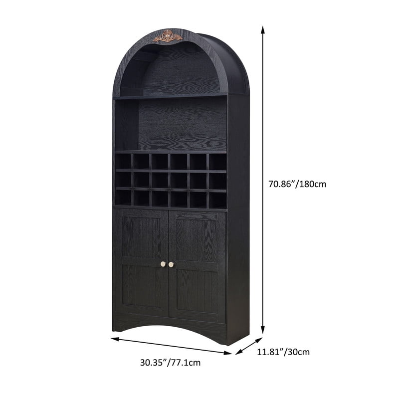 Arched Bar Wine Storage Liquor Cabinet with Removable Wine Grid, Freestanding Bookcase with Adjustable Shelves