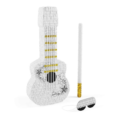 Guitar Piñata Bundle with a Blindfold and Bat ― Perfect Size Piñata That Holds Up to 2 lbs of Candy for Birthday Parties, Kids Carnival & Related Events