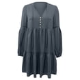 thumbnail image 6 of Besolor Casual Dresses for Women V Neck Button Long Sleeve Fall Spring Dresses Ruffle A Line Flowy Vacation Mini Dress, 6 of 7