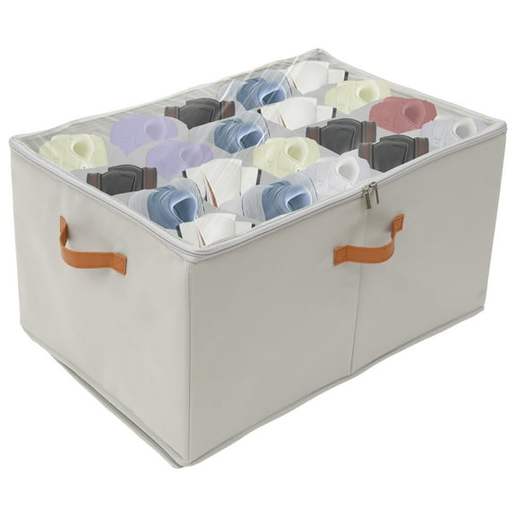 FKSZLL Shoe Organizer for Closet Foldable Shoe Storage Organizer Box Bin with Clear Cover and 4 Handles Fits up to 10 Pairs for Entryway, Gray