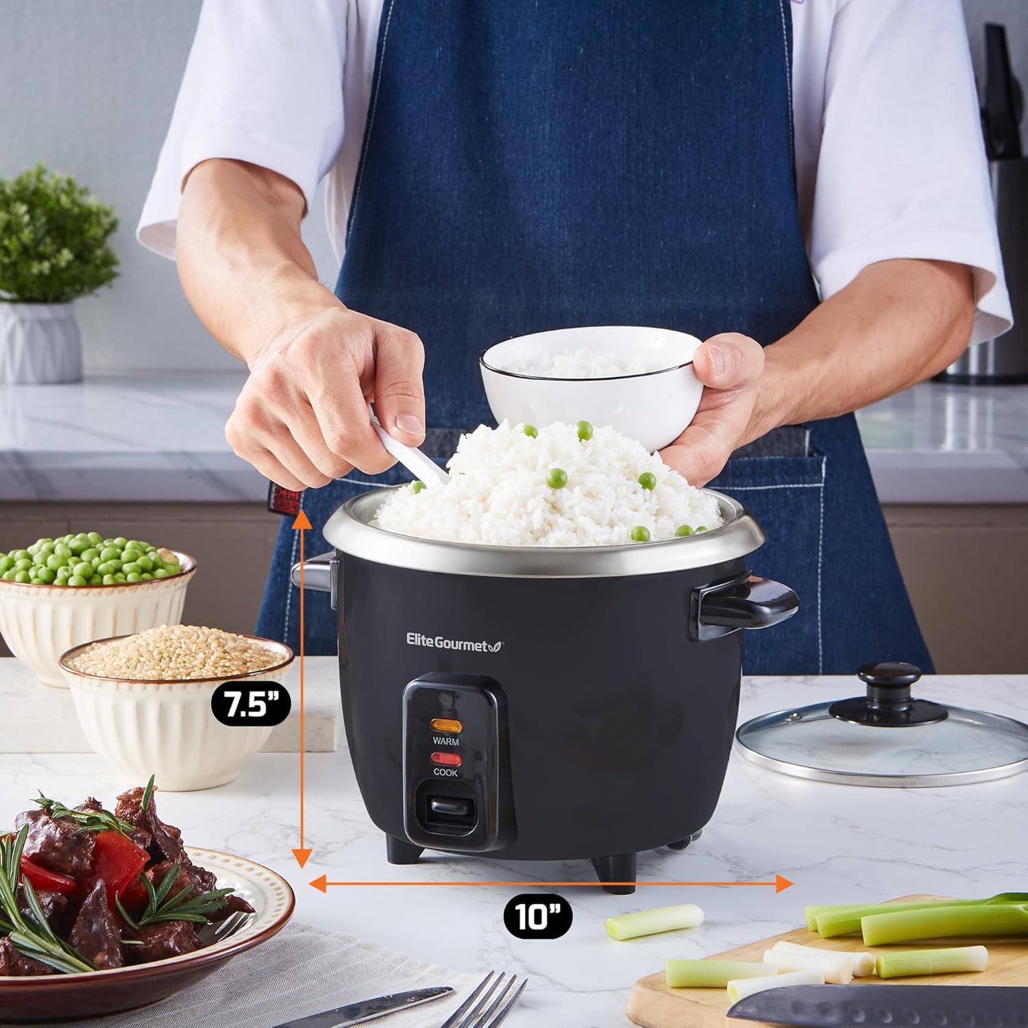 ERC003BX Electric Rice Cooker with Automatic Keep Warm Makes Soups, Stews, Grains, Hot Cereals, 6 Cups Cooked (3 Uncooked), Black