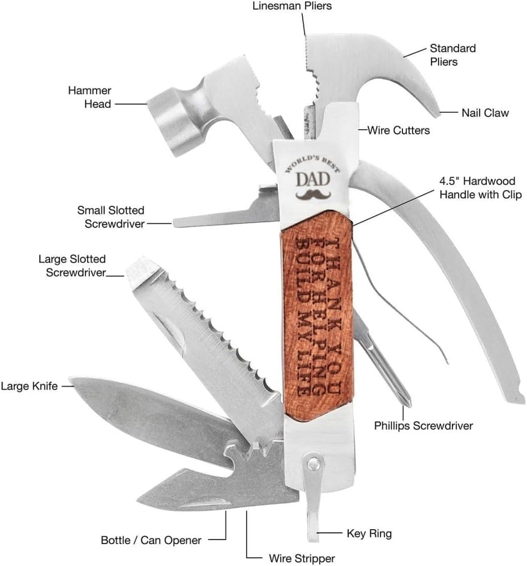 RGHJAR-14 in 1 Multitool Hammer Multi Tool Survival Gear MultitoolSurvival Tools Camping Accessories With Pliers,Nail Puller,Screwdriver,Saw,Bottle Opener,Present for Husband,Dad,Grandpa