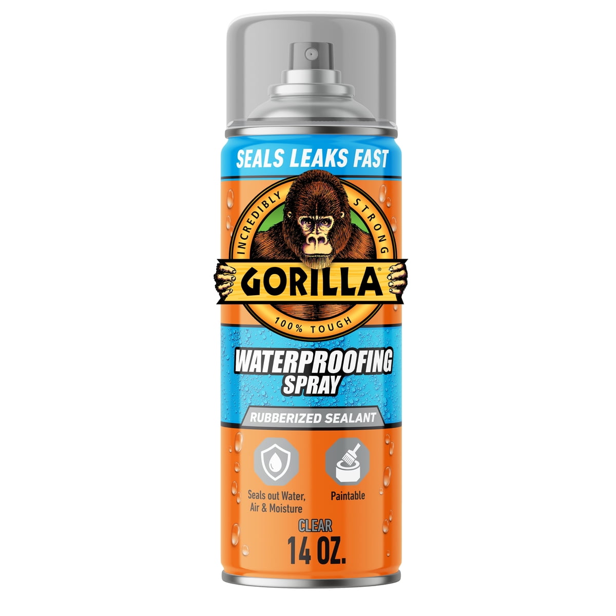 (2 pack) Gorilla Waterproof Patch & Seal Rubberized Sealant Spray, Crystal Clear, 14 Ounce