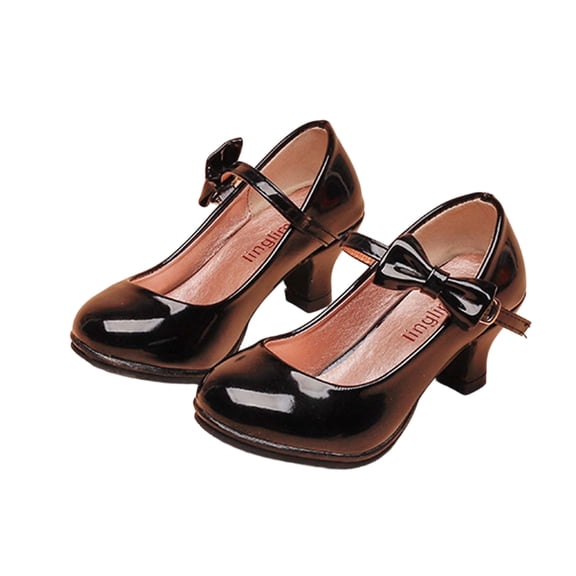 Xfvqtps Girls Mary Jane Heels Low Heel Party Shoes Bow Dress Shoes for Performance Dance Princess Sandals