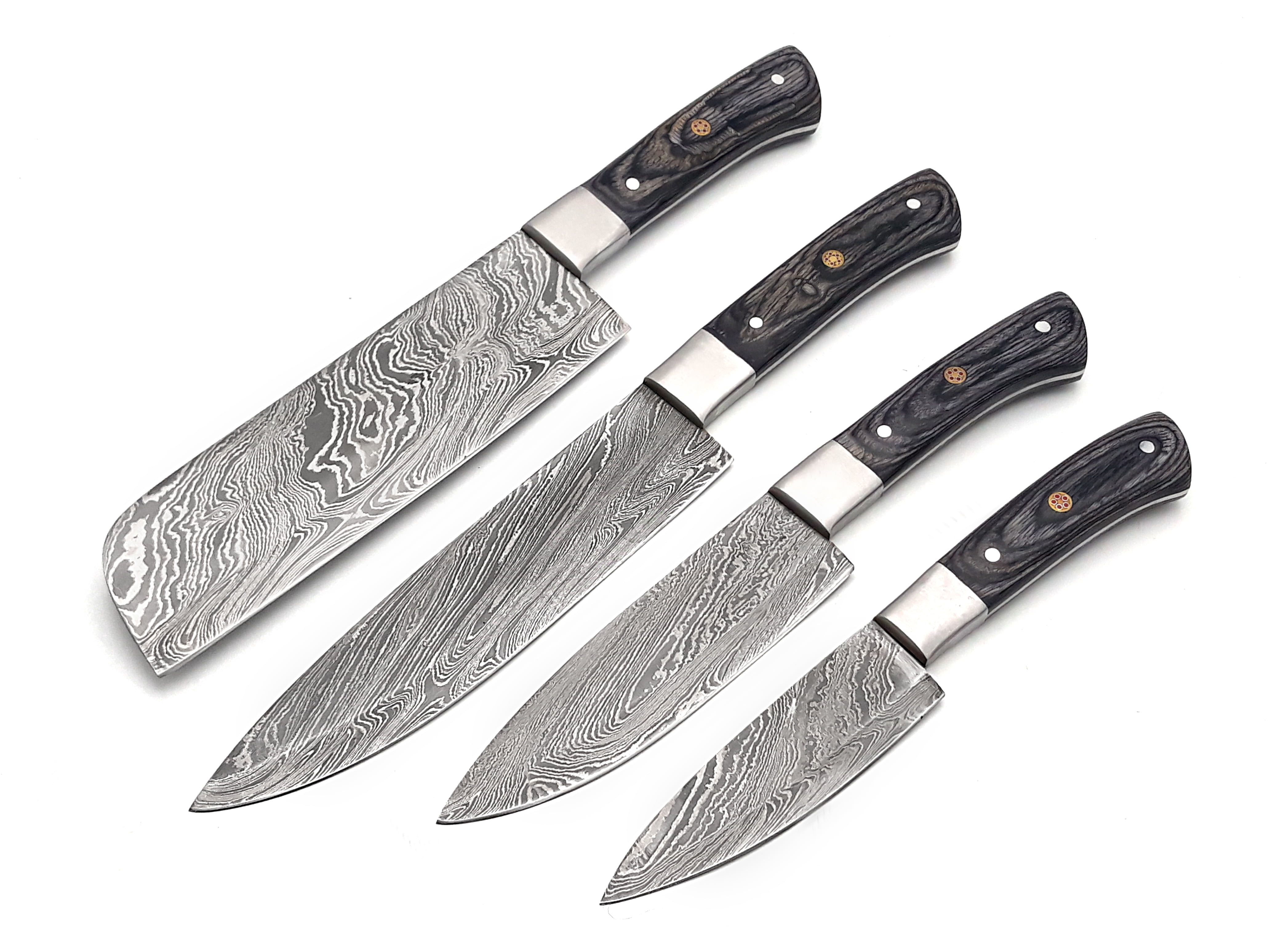 Smart & Sharp Custom Handmade Damascus Chef Knives Set/Kitchen Knives 4 Pieces Set 17409 (Black)