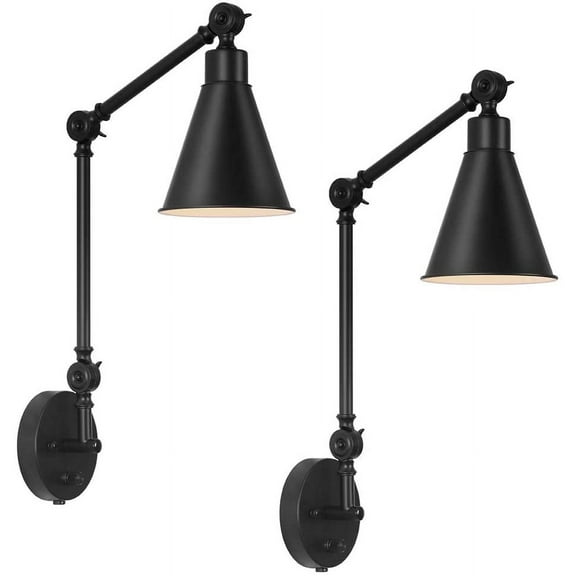 Swing Arm Sconces 2 Pack- Dimmable Lamp with Mounted Light Fixtures in Black (Bulbs Not Included)