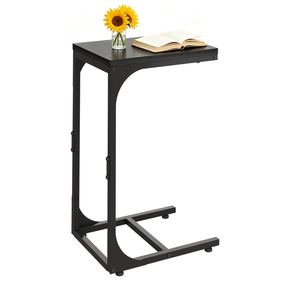 GALAXHERO C Shaped End Table, Side Table for Couch and Bed, Small End Table with Metal Frame for Bedroom, Living Room, Relief Black