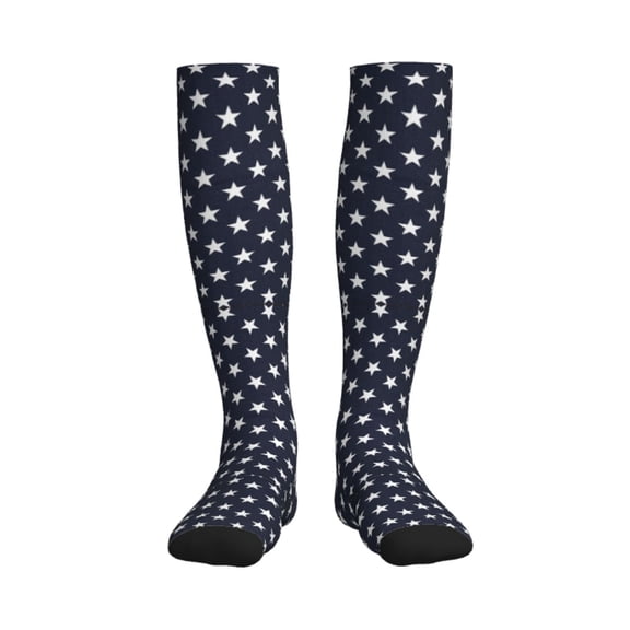 Compression Socks Women Men Stars Navy Blue White Knee High Support Circulation Socks for Running Travel