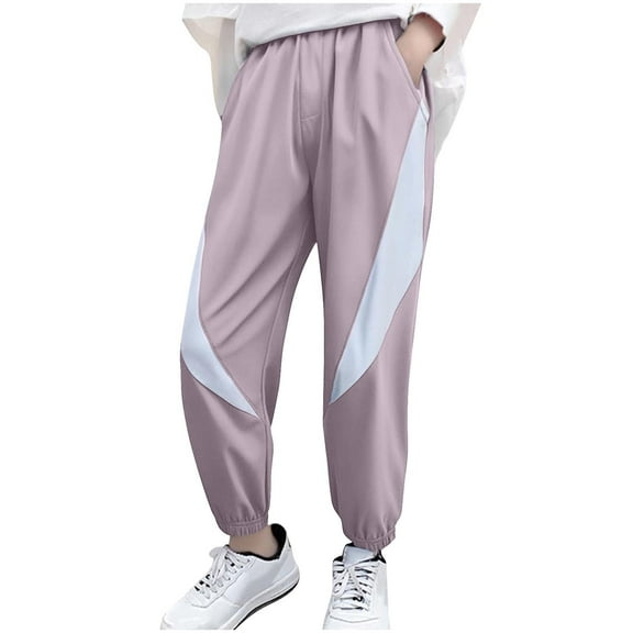 Ltctricy Boys' Lightweight Joggers Children Elastic Waist Mesh Patchwork Pull on Hiking Pants Casual Athletic Sweatpants(Purple,14-15 Years)