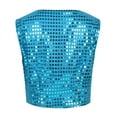 thumbnail image 4 of Kaerm Boys' Girls' Sequined Stage Performance Jazz Hip-hop Dance Costumes Vest Jacket Waistcoat Light Blue 13-14, 4 of 7