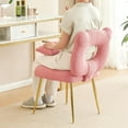 thumbnail image 6 of XiHuaZhaoChen Armless Upholstered Chair for Makeup Vanity, Cute Sherpa Accent Chair for Living Room, Bedroom, Dressing Room, Vanity Stool Chair with Back, Gold Legs, Pink, 6 of 10
