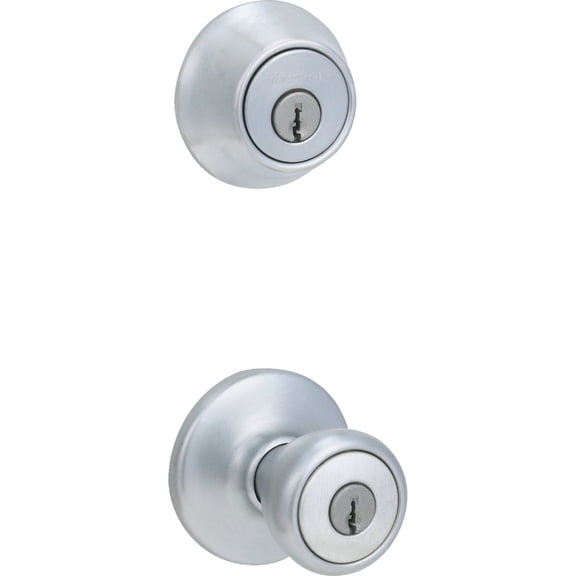 Kwikset 96900-252 Satin Chrome Adjustable Entry Knob With Single Cylinder Deadbolt 2 Piece Pack