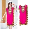 thumbnail image 4 of Vestido de verano para mujer, estampado tribal, mangas murciélago, túnica suelta, traje de baño hasta la rodilla Rosado, 4 of 8