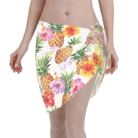 Disketp Hawaiian Pineapples Women Swimsuit Cover Up Short Chiffon Summer Beach Sarong Bikini Wrap Skirt Bathing Suit