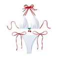 thumbnail image 3 of VBTAPA Women's String Thong Bikini Set Cherry Colorblock High Cut Triangle Top with Bottom Swimsuit Bathing Suit Limited Time Sales White M, 3 of 9