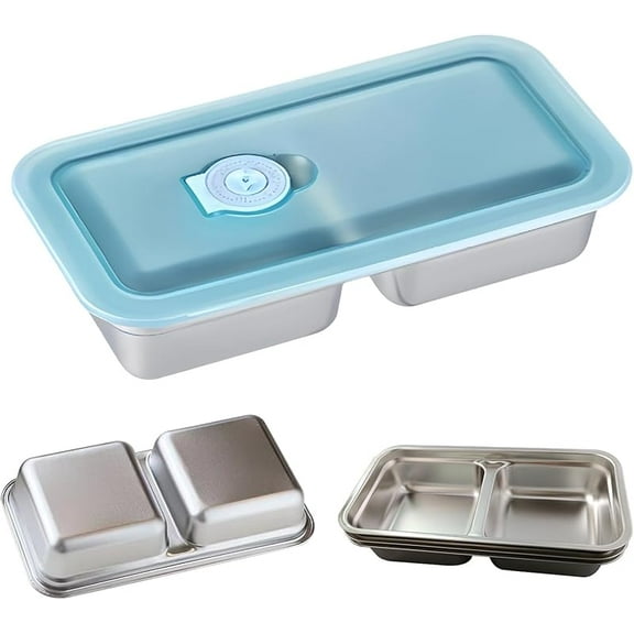 Grab and Go Snack Containers, Reusable Stainless Steel Snack Containers with Lids, Double Compartment Condiment Container for Travel and Outdoor Camping (4PCS)