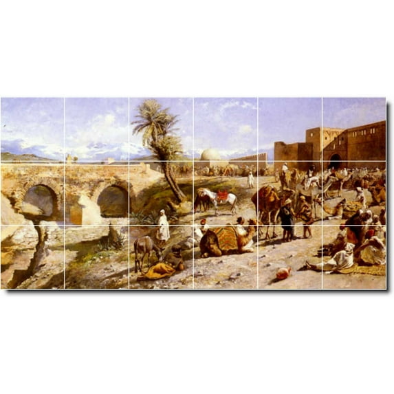 Ceramic Tile Mural-Edwin Weeks Village Painting 42. 36" w x 18" h using (18) 6 x 6 ceramic tiles