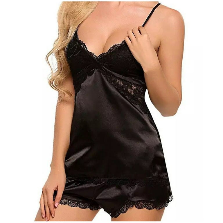 Homadles Lingerie for Women- Nightwear Sexy Soft 4 Piece Lingerie Sets  Black XL 