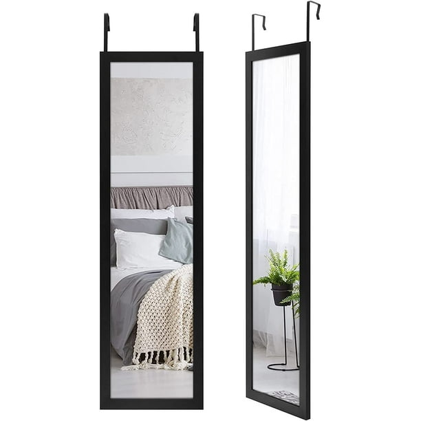 YOUTENG 12x48 Black Over The Door Mirror Full Length Hanging Door