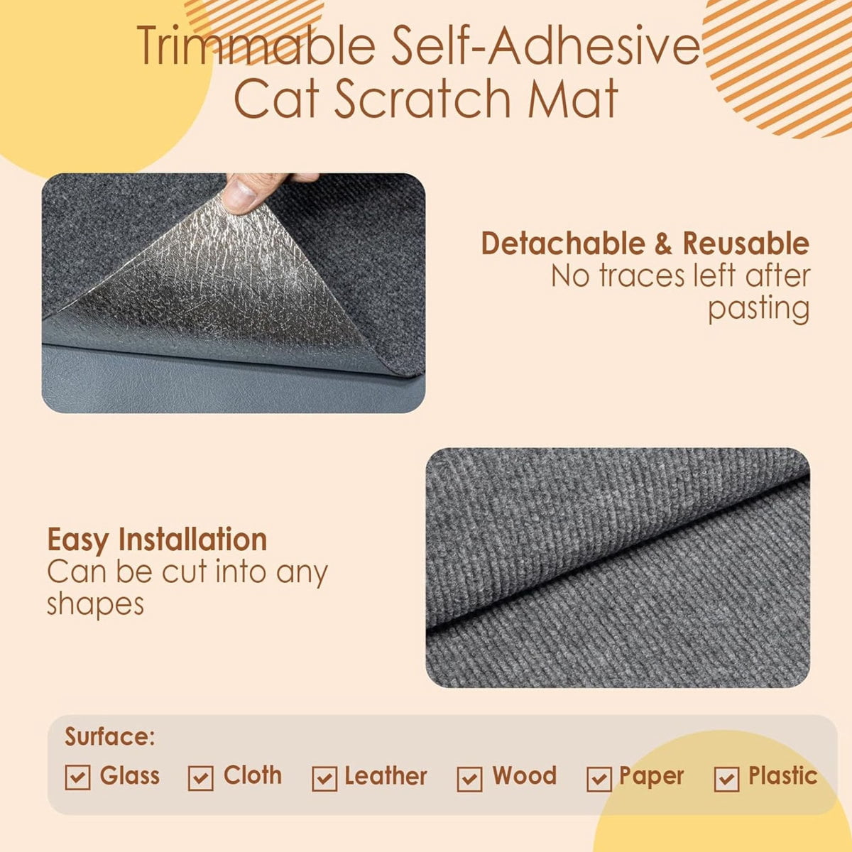 Cat Scratch Mat, Trimmable & Adhesive Cat Scratching Pad, Cat Wall Climbing Scratch Mat Furniture Couch Protection, 16"x79"