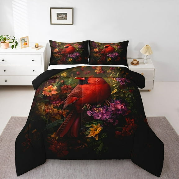 Feelyou Kawaii Robin Bird Bedding Comforter Set for Teen, Dreamy Groovy Flower Twin Comforter Sets, Rustic Farmhouse Animal Reversible Bedding Set, Ultra Soft Home Decor, 2-Piece