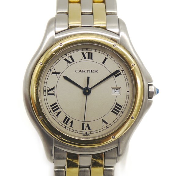 Pre-Owned Cartier Panthre Cougar LM Quartz W35006B6 Ivory Dial Watch SS/YG