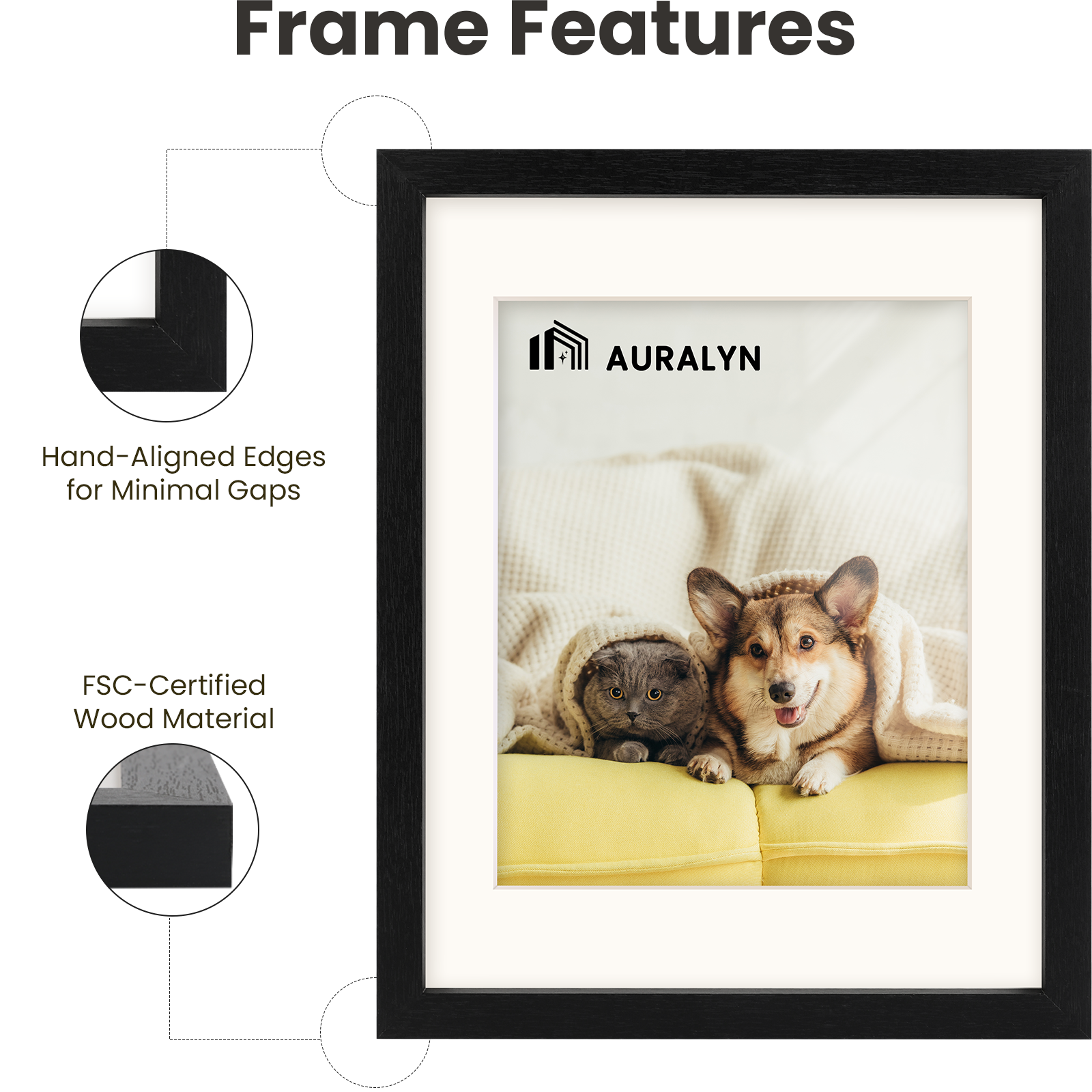 AURALYN 16x20 Picture Frames Set of 3, Fits 12x16 with Mat – Safe for Fingers, Includes Hanging Kit – Gallery Wall Frames, Black