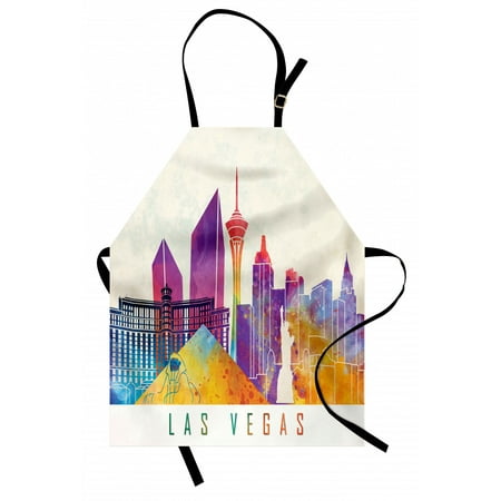 

Las Vegas Apron Colorful Landmarks in Las Vegas Pyramid and of Liberty in Watercolors Unisex Kitchen Bib with Adjustable Neck for Cooking Gardening Adult Size Multicolor by Ambesonne