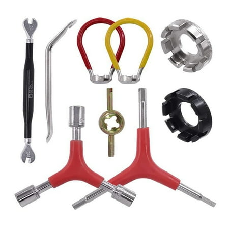 

BOY 9 Pcs Spoke Tool Kit 8 Cut Open Spoke Wrench Bike Spoke Wrench Tire Lever Valve Core Y-Type Hex Socket Wrench&14-15G Wrench