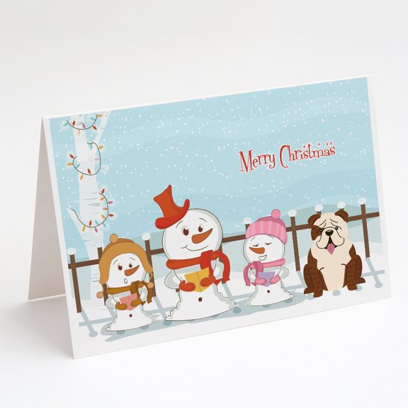Merry Christmas Carolers English Bulldog Brindle White Greeting Cards and Envelopes Pack of 8