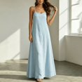thumbnail image 2 of Morttic Women's Sexy Spaghetti Strap V-Neck Maxi Dress with Pockets – Flowy A-Line Summer Sundress Casual Daily Wear Light Blue，S, 2 of 6
