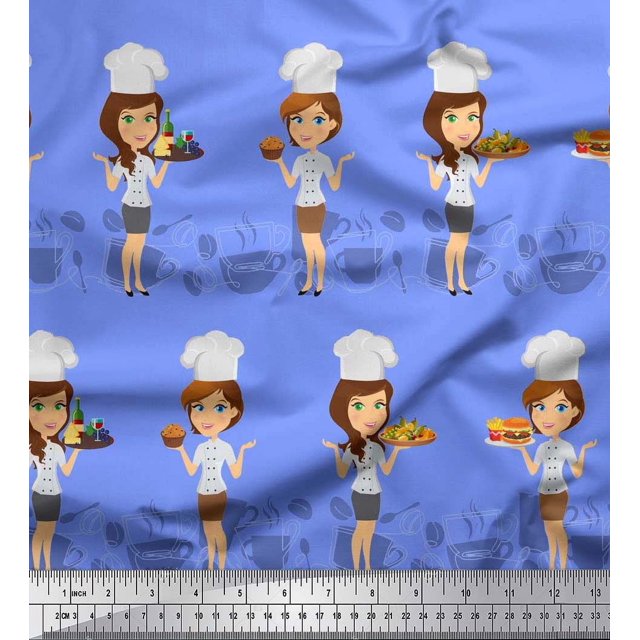 Soimoi Rayon Fabric Cook Girl Print Fabric by the Yard 42 Inch Wide