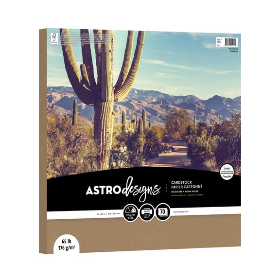 Astrodesigns Cardstock, Kraft, 12" x 12", 65 lb., Thick & Durable Paper, 70 Sheets, Perfect for DIY Projects, Card Making, Scrapbooking & Invitations (91051)