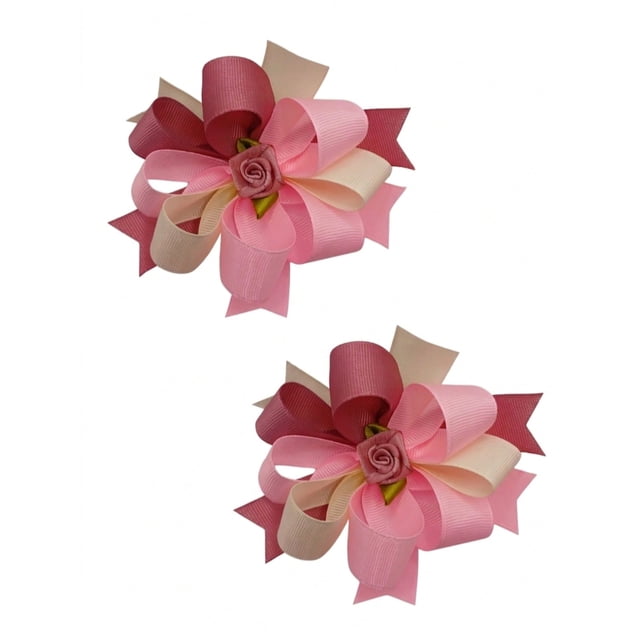 2 Moños para pelo con flor de listón palo de rosa