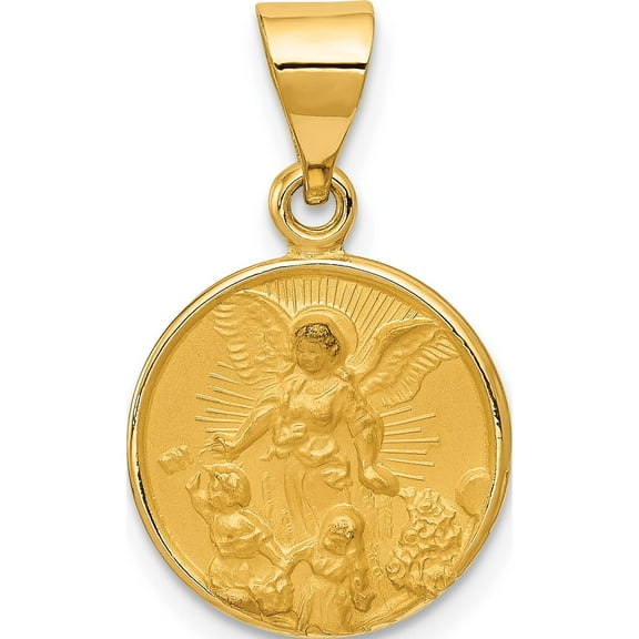 18K Yellow Gold Guardian Angel Medal Pendant (22.5 X 13.75) Made In United States 18xr23