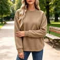 thumbnail image 4 of Women's Waffle Knit Sweatshirt Crew Neck Long Sleeve Drop Shoulder Casual Pullover Top, 4 of 7