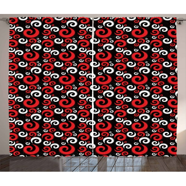 Red And Black Curtains 2 Panels Set Modern Pattern With Swirl Shapes Dots Spirals Abstract Vintage Style Window Ds For Living Room Bedroom 108w X 90l Inches White By Red And Black Curtains 2 Panels Set, Black And White Curtains Uk