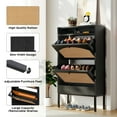 thumbnail image 4 of Shoe Storage Cabinet with 2 Flip Drawers, 31.5" Slim Freestanding Shoe Rack with USB Ports & Outlets, Rattan Style Organizer for Entryway or Hallway - Black, 4 of 6