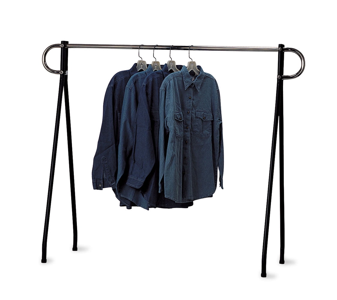 Clothing Rack Rolling Black Folding Single Bar Rail Salesman Collapsible EZ Fold 